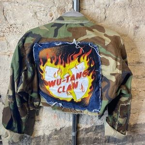 OOAK Vintage Woodland Distressed Camouflage Cropped Jacket